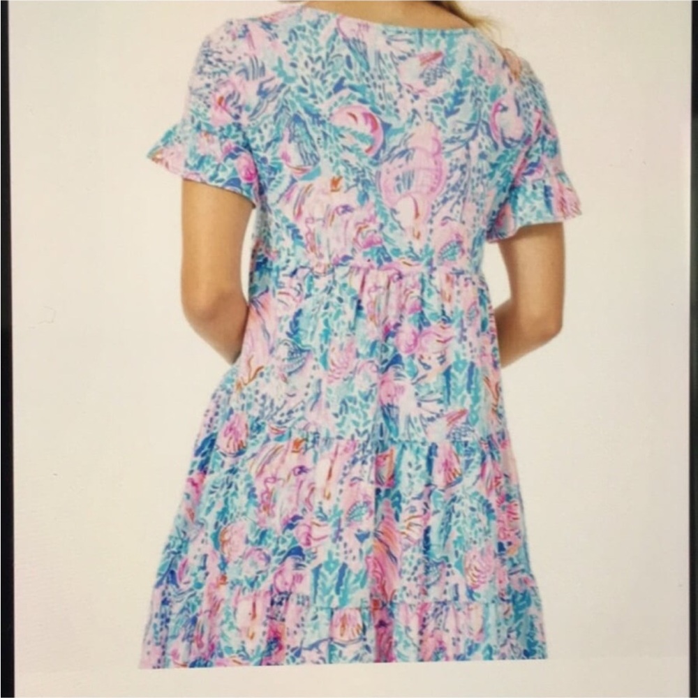 New Lilly Pulitzer Geanna Flutter Sleeve Green Ruffled Smocked Dress - Picture 11 of 14